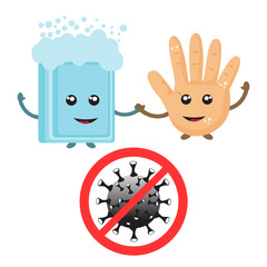 Wash your hands. Sign caution coronavirus. Coronavirus Icon with Red Prohibit Sign, 2019-nCoV Novel Coronavirus Bacteria. No Infection and Stop Coronavirus Concepts. Vector Icon.