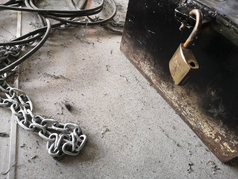 Chain And Storage Box With A Padlock In The Address Box