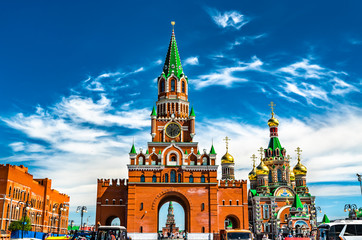 Fototapeta na wymiar Blagoveshchenskaya Tower and Annunciation Cathedral in Yoshkar-Ola, Russia