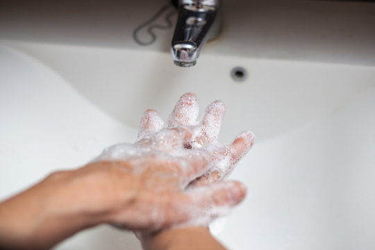 Subjective View Of Washing Hands On The Sink