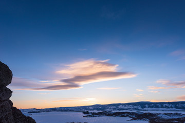 Lake Baikal beautiful winter, amazing natural scenery.