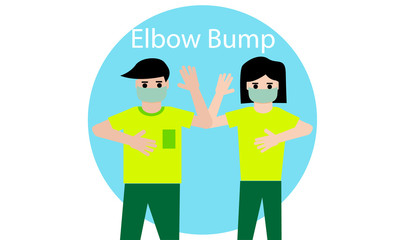 A man and woman do an elbow bump, when the corona virus attacks. vector illustration