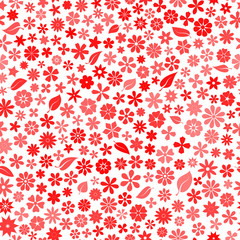 Seamless pattern with floral texture of small flowers in red colors