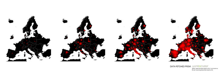 SARS-CoV-2, COVID-19, Coronavirus spread in Europe, Infographics, January-March
