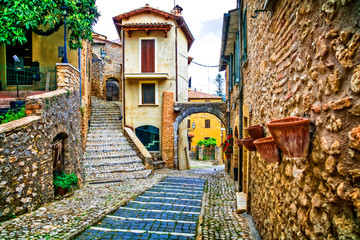 Charming narrow streets of old traditional villages in Italy. Casperia, Rieti province