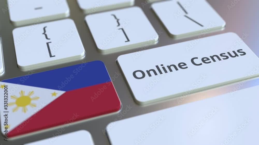 Poster online census text and flag of the philippines on the keyboard. conceptual 3d animation