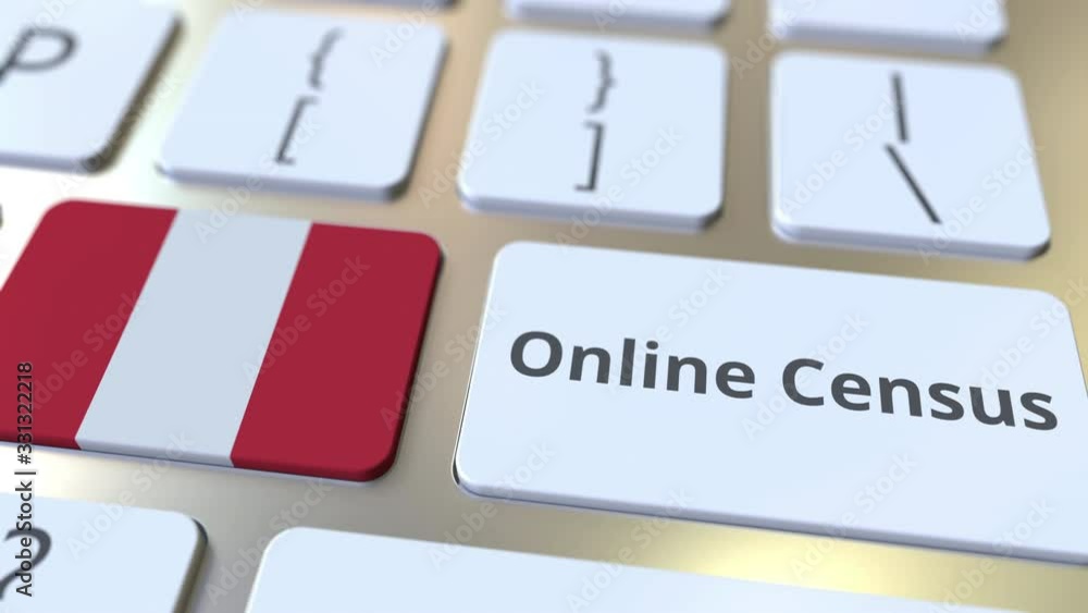 Poster online census text and flag of peru on the keyboard. conceptual 3d animation