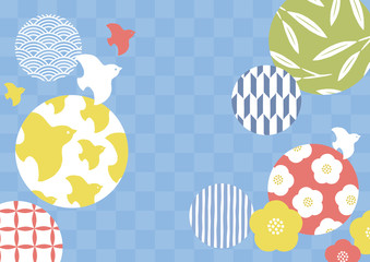 アジサイ等の水彩のポップな和柄 Wall Mural Wallpaper Murals まるまる