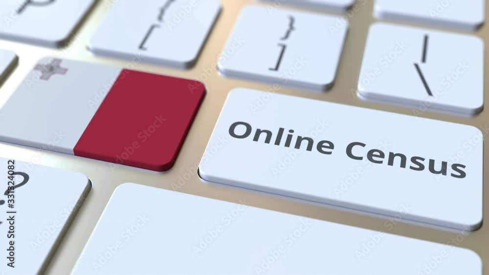 Poster online census text and flag of malta on the keyboard. conceptual 3d animation