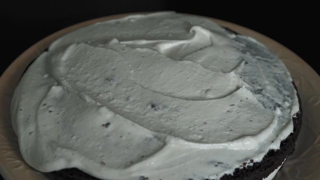Close-up, Hand of Elderly Woman Mazet Corge for Cake Whipped Cream