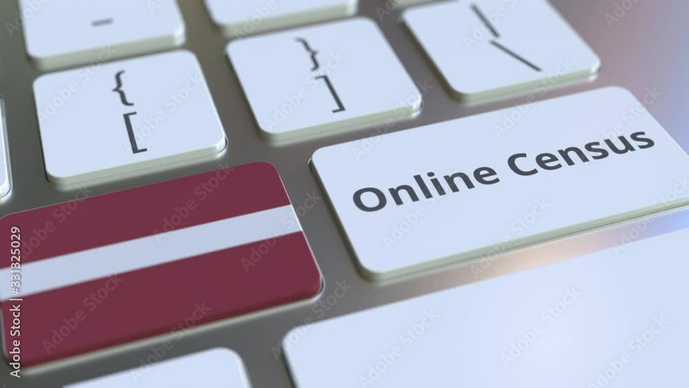 Aufkleber online census text and flag of latvia on the keyboard. conceptual 3d animation
