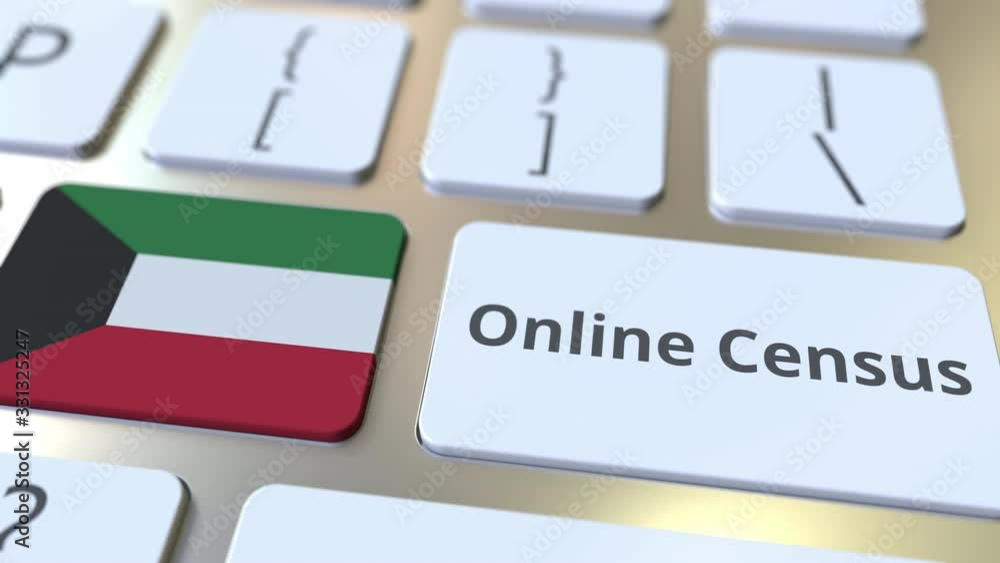 Aufkleber online census text and flag of kuwait on the keyboard. conceptual 3d animation