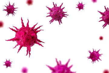 Coronavirus COVID-19 concept. Plasticine model of biological hazard of pandemic of the coronavirus flying in midair. Danger came from China.
