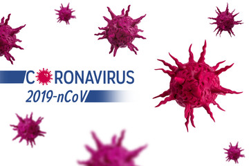 Coronavirus COVID-19 concept. Plasticine model of biological hazard of pandemic of the coronavirus flying in midair. Danger came from China.