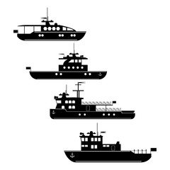 Obraz premium Set icons of motor yachts.Vector silhouette motor yachts.