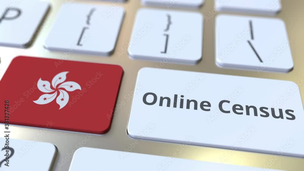 Aufkleber online census text and flag of hong kong on the keyboard. conceptual 3d animation