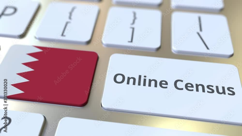 Aufkleber online census text and flag of bahrain on the keyboard. conceptual 3d animation