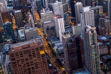 Fototapeta na wymiar Beautiful aerial view of Chicago skyline at evening, Illinois, USA