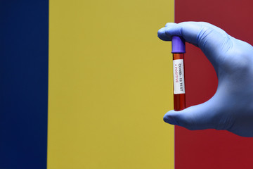 Corona virus or Covid-19 in chad , sample blood tube in hand with Libya chad on background