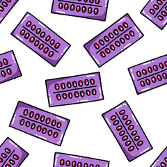 birth control pills seamless doodle pattern, vector illustration