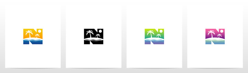  Tropical Island On Letter Logo Design N