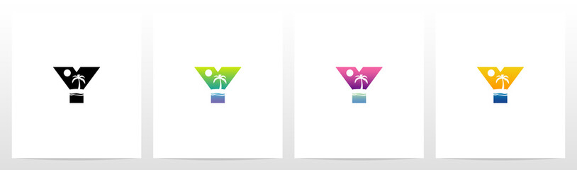  Tropical Island On Letter Logo Design Y