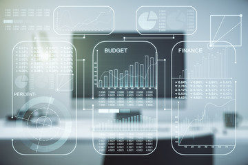 Abstract creative analytics data spreadsheet on modern computer background, analytics and analysis...