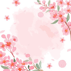 Fototapeta na wymiar Cherry Blossom Sakura Vector Watercolor Frame Template