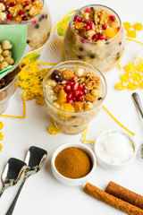 Traditional Dessert,Noah Pudding or Ashura,Asure in the glass bowls on the white surface with...