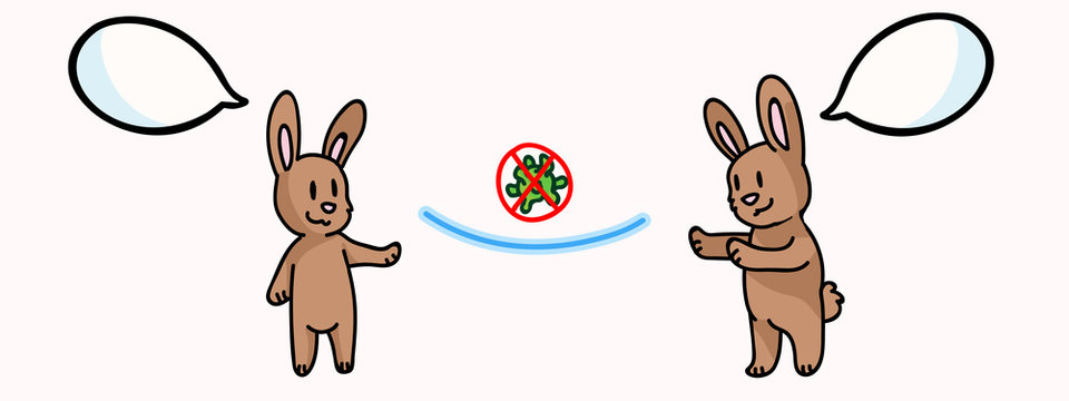 Corona Virus Kids Cartoon Stay Apart Distance Infographic. Viral Flu Help Cute Bunny. Educational Graphic For Self Isolate Family. Friendly Icon For Young Children. Vector Safety Caution Awareness.