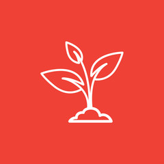Plant Line Icon On Red Background. Red Flat Style Vector Illustration