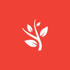 Plant Icon On Red Background. Red Flat Style Vector Illustration