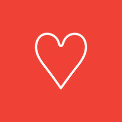 Playing Card Heart Line Icon On Red Background. Red Flat Style Illustration