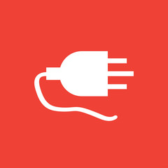 Plug Icon On Red Background. Red Flat Style Vector Illustration