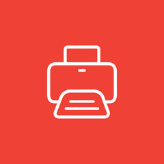 Printer Line Icon On Red Background. Red Flat Style Vector Illustration