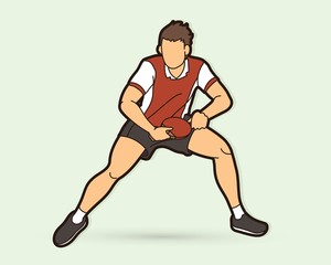 Fototapeta premium Ping Pong player, Table tennis action cartoon graphic vector