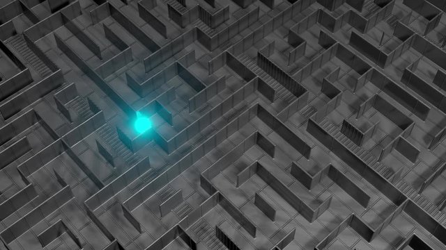 3D Visualization of a sphere finding its way in a labyrinth