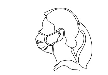 One continuous line drawing  medical face mask. Concept of coronavirus.