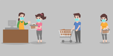 Social Distancing, People keeping distance for infection risk and disease ,wearing a surgical protective Medical mask for prevent virus Covid-19.Corona virus. Health care concept. © Poi Natthaya