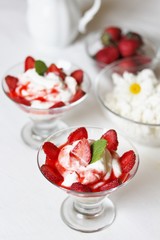 cheese cream. whipped curd cream with strawberries. Homemade cottage cheese is whipped with cream.  A useful dessert. life style