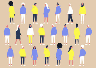 A collection of diverse characters of different gender and ethnicities, flat vector set of people