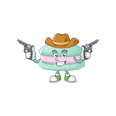 Cool cowboy cartoon design of vanilla blue macarons holding guns