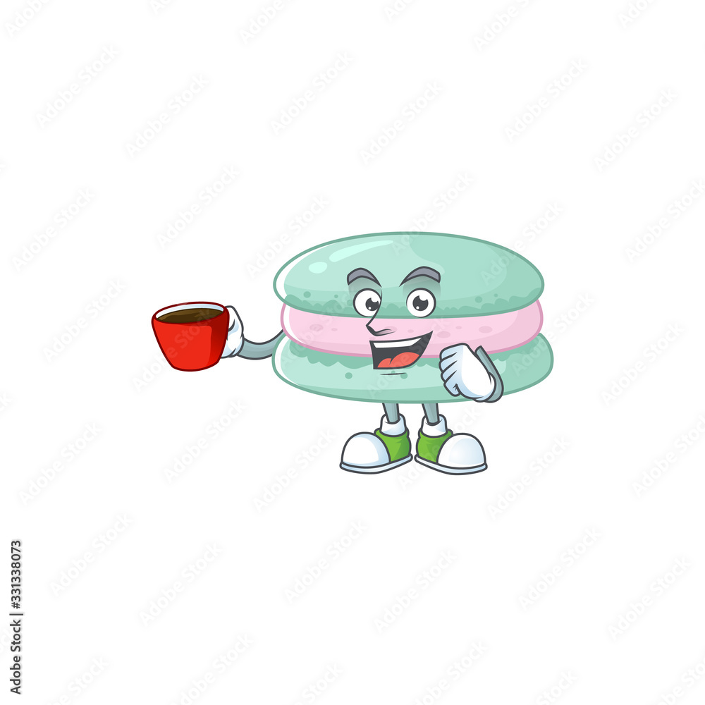 Wall mural vanilla blue macarons mascot design style showing an okay gesture