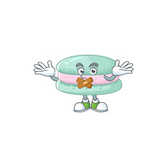 Vanilla blue macarons cartoon character design concept showing silent gesture