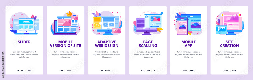 Poster website and mobile app onboarding screens vector template