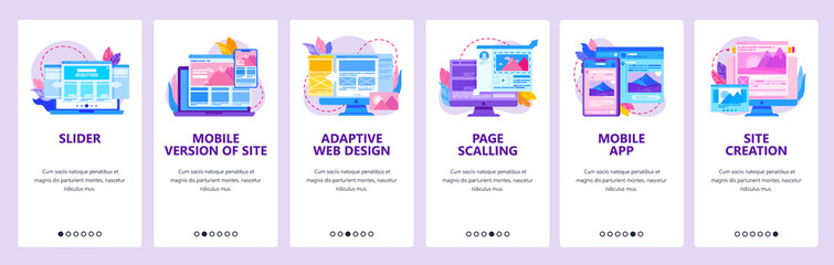 Website and mobile app onboarding screens vector template