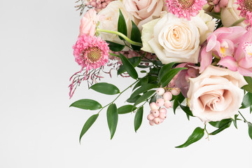 beautiful fresh rose floral flat lay floral background