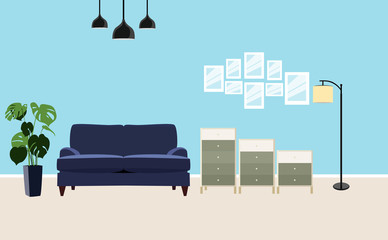 Interior of the living room vector banner 