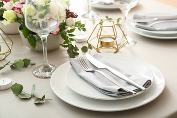 Beautiful table setting for festive dinner