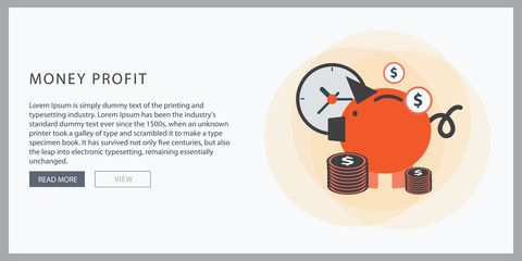 Money saving concept. Vector illustration in flat style design. Piggy bank, calculator and coin